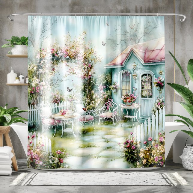 Cozy Teal & Pink Cottage Floral |  Shower Curtain (Creator Uploaded)