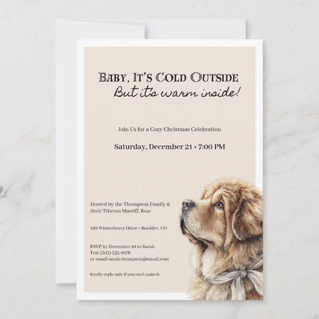 Cozy Tibetan Mastiff Christmas Party Invitation (Front)