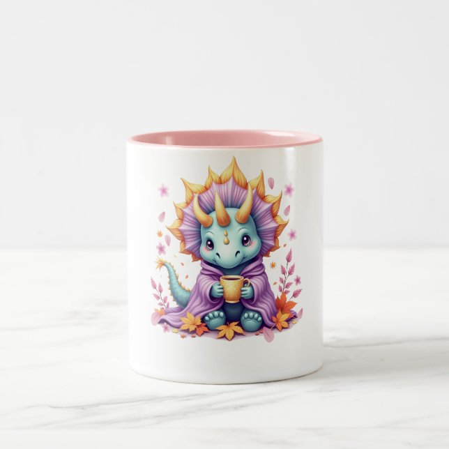 Cozy Triceratops Mug - Dinosaur in Blanket Sipping (Center)