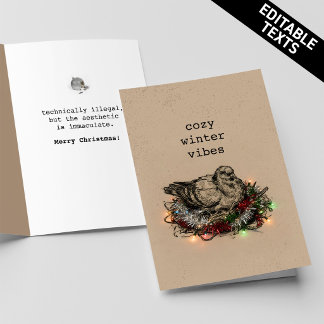 Cozy Vibes Grungy Christmas Pigeon Nest Custom Card