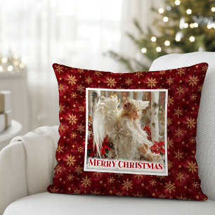 Cozy Victorian Angel Red Gold Festive Christmas Cushion