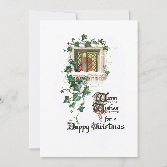 Cozy Vintage Christmas Ivy Covered Window Holiday Card (Front)