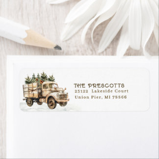 Cozy Vintage Christmas Tree Truck Return Address