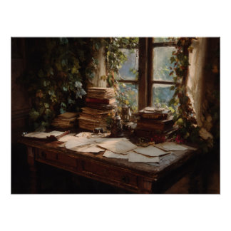 Cozy Vintage Writing Nook View Poster