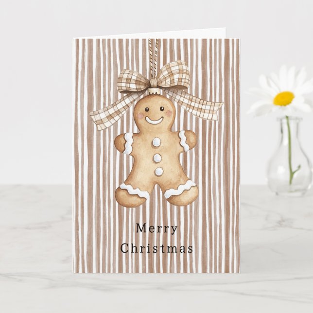 Cozy Warm Christmas Cute Happy Gingerbread Stripes Card (Small Plant)