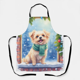 Cozy Watercolor Affenpinscher Christmas Snowy Apron