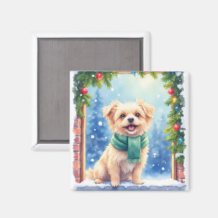 Cozy Watercolor Affenpinscher Christmas Snowy Magnet