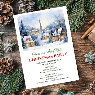 Cozy watercolor Christmas village holiday scene   Invitation