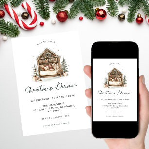 Cozy watercolor  Holiday Dinner Christmas Invitation