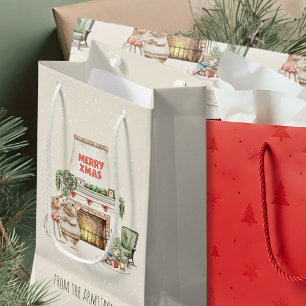 Cozy Watercolor Mice Vintage Christmas Small Gift Bag