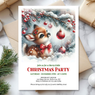 Cozy winter baby deer snowy forest watercolor Xmas Invitation