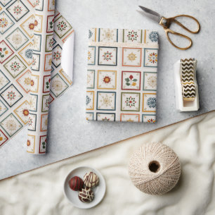 Cozy Winter Blocks with Holiday Motifs Wrapping Paper