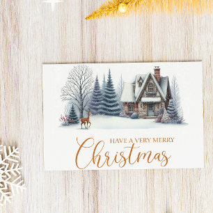 Cozy Winter Cabin “Have a Very Merry Christmas" Holiday Postcard