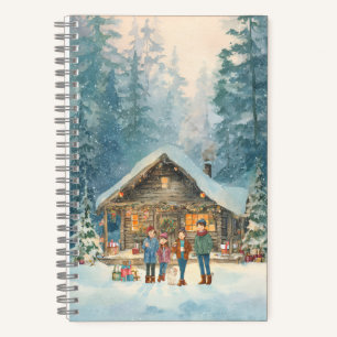 Cozy winter cabin in the woods notebook