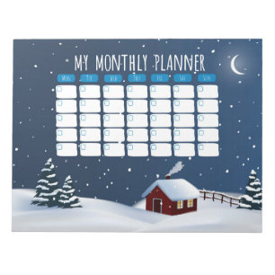 Cozy Winter Cabin Notepad   Snowy Night Stationery