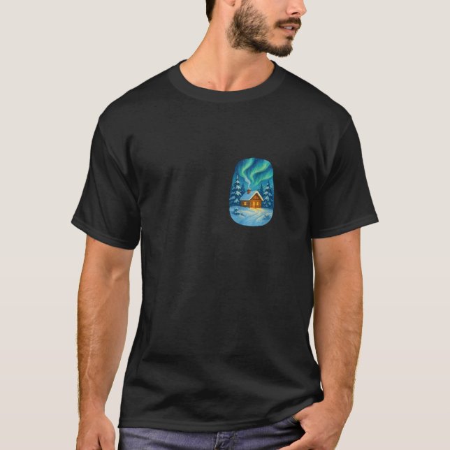 Cozy Winter Cabin Snow Northern Lights Scenic Natu T-Shirt (Front)