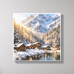 Cozy Winter Cabins in the Snow Canvas Print