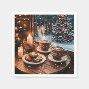 Cozy Winter Cafe with Hot Cocoa and Cookies Napkin