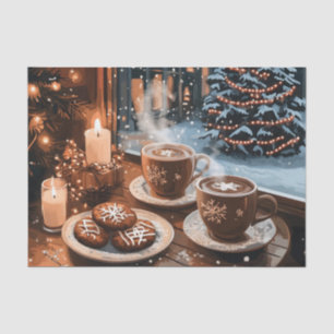 Cozy Winter Cafe with Hot Cocoa and Cookies Tissue Paper