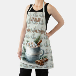 Cozy Winter Cocoa Marshmallow Mug Scene Apron