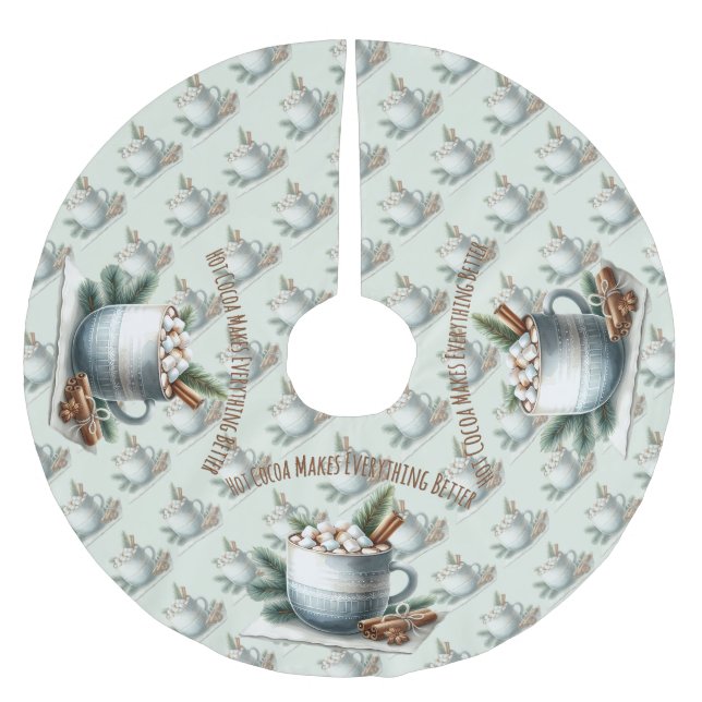 Cozy Winter Cocoa Marshmallow Mug Scene Brushed Polyester Tree Skirt (Front)