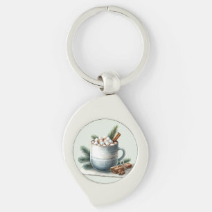 Cozy Winter Cocoa Marshmallow Mug Scene Key Ring