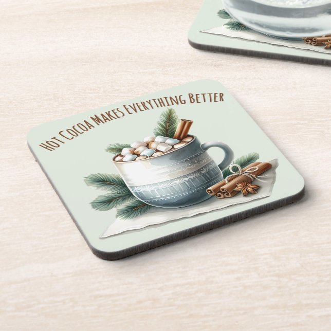 Cozy Winter Cocoa Marshmallow Scene Coaster (Left Side)