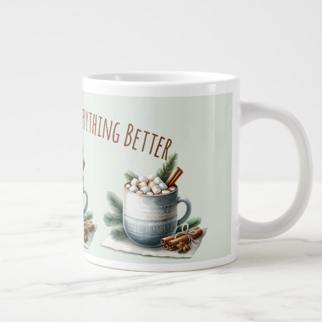 Cozy Winter Cocoa Marshmallow Scene Large Coffee Mug (Right)