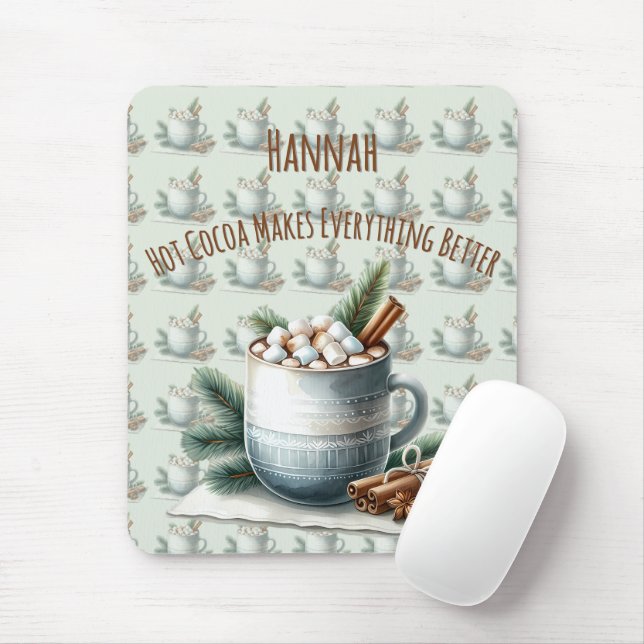 Cozy Winter Cocoa Marshmallow Scene Mouse Mat (With Mouse)
