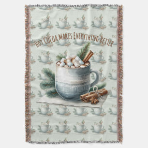 Cozy Winter Cocoa Marshmallow Scene Throw Blanket