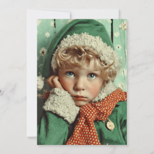 Cozy Winter Elf Child Portrait Holiday Card