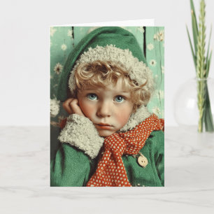 Cozy Winter Elf Child Portrait Holiday Card