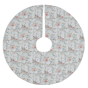 Cozy Winter Floral Pattern Brushed Polyester Tree Skirt