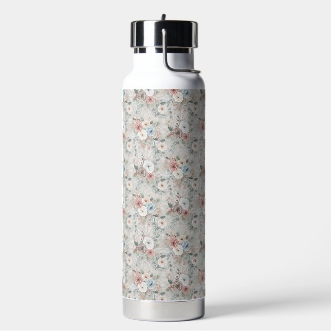Cozy Winter Floral Pattern Water Bottle (Left)