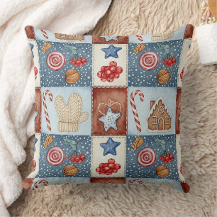 Cozy Winter Patchwork Christmas Cushion