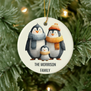Cozy Winter Penguin Family Ceramic Tree Decoration