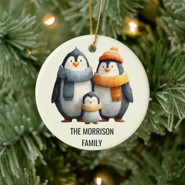 Cozy Winter Penguin Family Ceramic Tree Decoration (Tree)