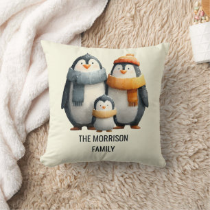 Cozy Winter Penguin Family Cushion