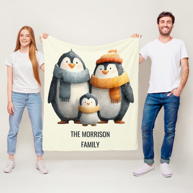 Cozy Winter Penguin Family Fleece Blanket (In Situ)