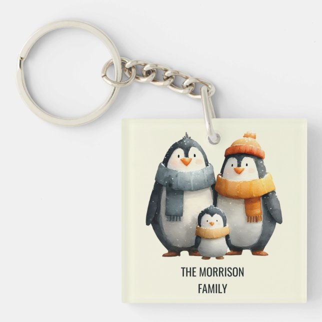 Cozy Winter Penguin Family Key Ring (Front)
