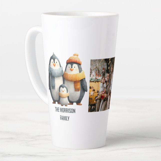 Cozy Winter Penguin Family Latte Mug (Left Angle)