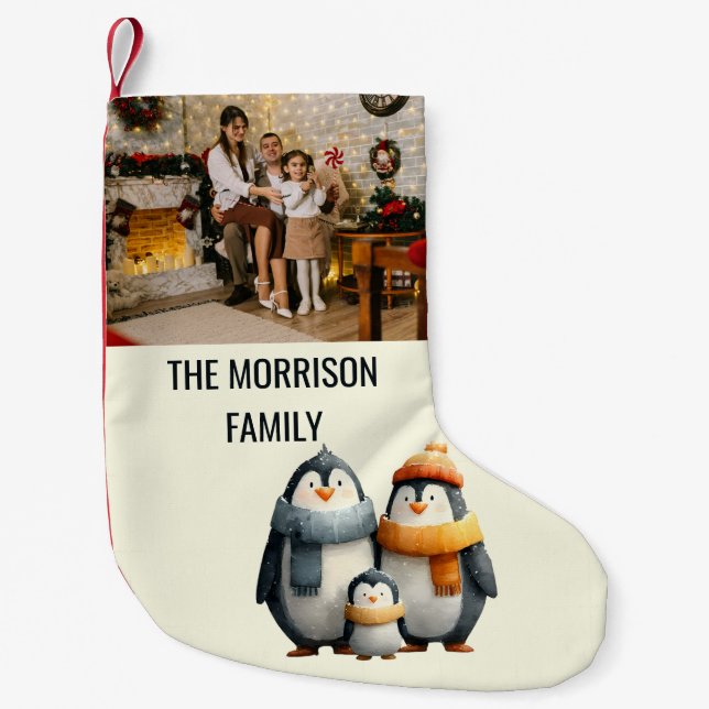 Cozy Winter Penguin Family Small Christmas Stocking (Front)