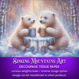 Cozy Winter Polar Bears With Hot Cocoa Decoupage Tissue Paper