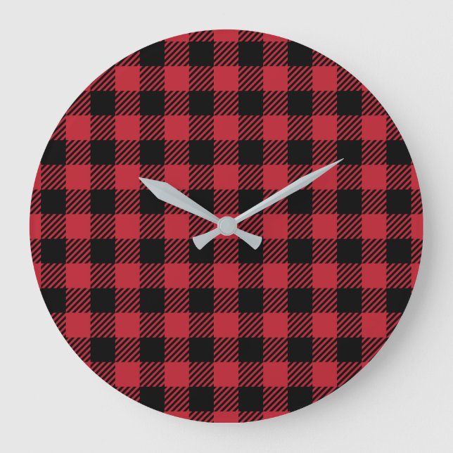 Cozy Winter Red Buffalo Check Large Clock (Front)