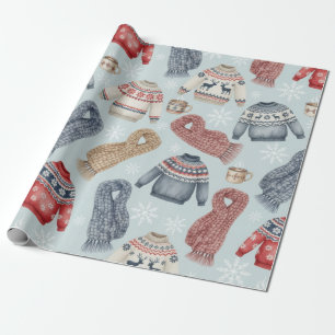Cozy Winter Sweaters and Scarves – Watercolor Wrapping Paper
