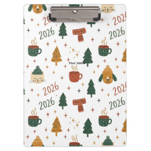 Cozy Winter Vibes 2026 - Cute Puppy and Kitten Chr Clipboard
