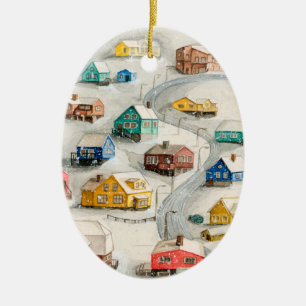 Cozy Winter Village Art Ceramic Tree Decoration