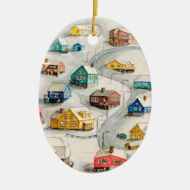 Cozy Winter Village Art Ceramic Tree Decoration (Front)