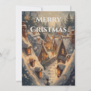 "Cozy Winter Village Christmas Flat Invitation" Invitation