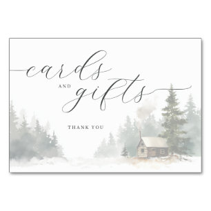 Cozy Winter Watercolor Cabin Scene Table Number